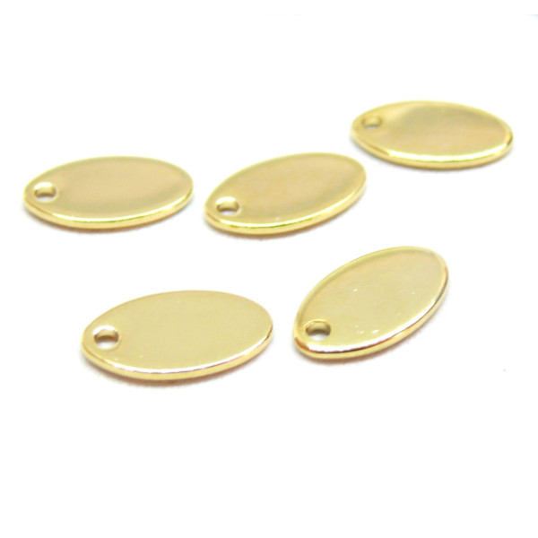 Pendentifs Médaillon Ovale  12mm, Plaque à personnaliser avec poinçons, Acier Inoxydable 304, finition Doré à l'or fin 24K