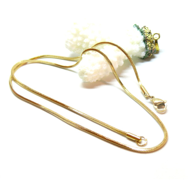 Collier 45cm, maille Serpent cube 1.5mm, Acier Inoxydable 304, Doré à l'or fin 18K, placage IONIQUE