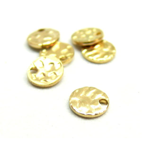 Médaillon martelé 10mm, en Acier Inoxydable 304 finiton Doré, Placage IONIQUE