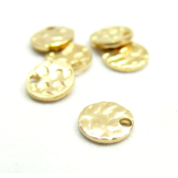 Médaillon martelé 10mm, en Acier Inoxydable 304 finiton Doré, Placage IONIQUE