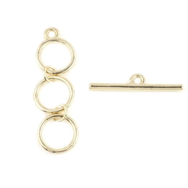 Sets fermoir T TOGGLE Triple Anneaux 36mm, Métal finition Doré