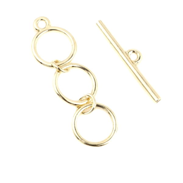 Sets fermoir T TOGGLE Triple Anneaux 36mm, Métal finition Doré