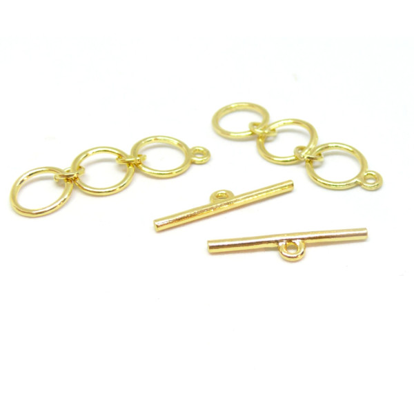 Sets fermoir T TOGGLE Triple Anneaux 36mm, Métal finition Doré