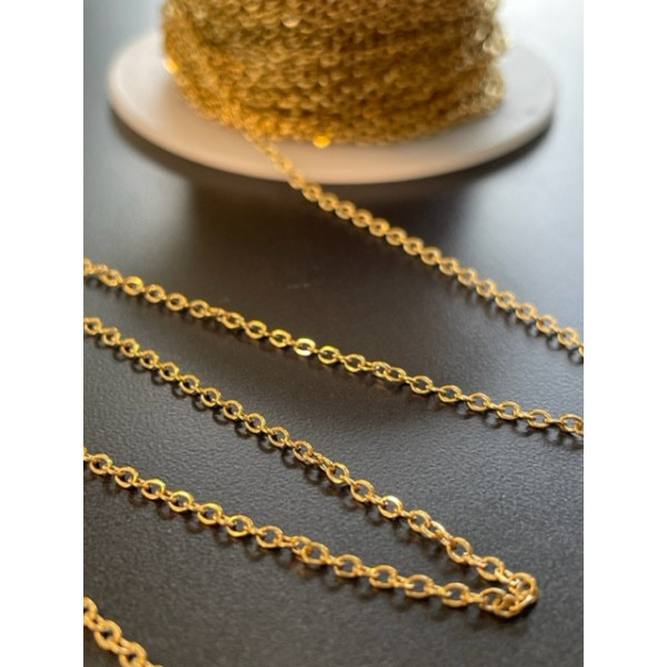 Chaine maille Jaseron fine 2mm,  Acier Inoxydable 304 finition Doré à l'or fin 18K, placage PVD