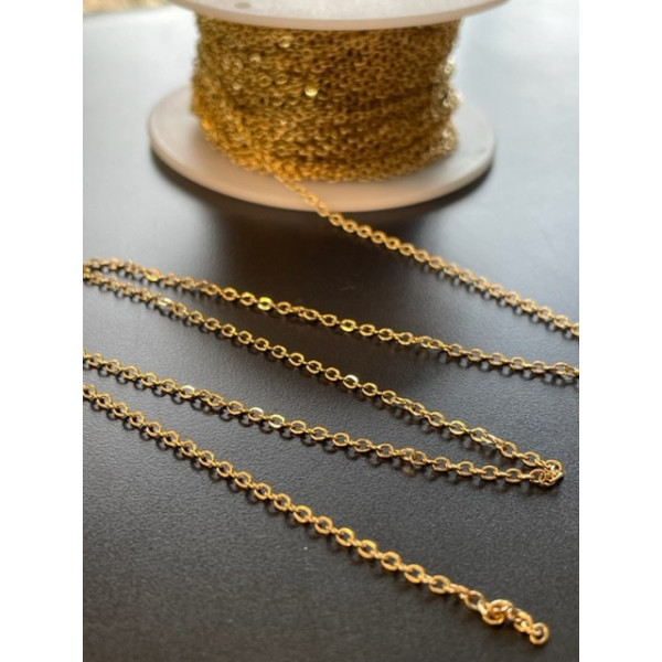 Chaine maille Jaseron fine 2mm, Acier Inoxydable 304 finition Doré à l'or fin 18K, placage IONIQUE