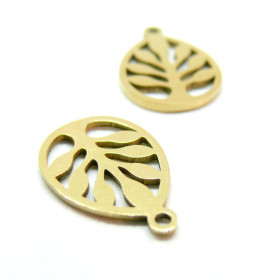 Pendentifs Arbre dans Goutte 17mm, Acier Inoxydable 316L, Doré à l'or fin 18K, placage IONIQUE