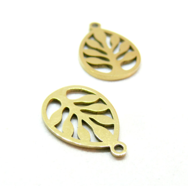 Pendentifs Arbre dans Goutte 17mm, Acier Inoxydable 316L, Doré à l'or fin 18K, placage IONIQUE