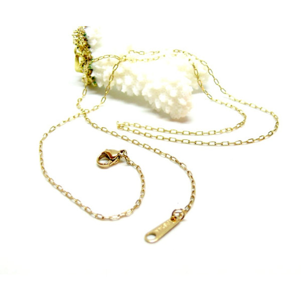 Collier 51 cm, maille fantaisie ovale3 par 1.5mm,  Acier Inoxydable 304 finition Doré à l'or fin 14K, placage IONIQUE