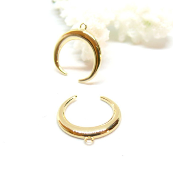 Pendentifs, Lune 16mm, laiton finition Doré  à l'or fin 18K, pour création de bijoux raffinés