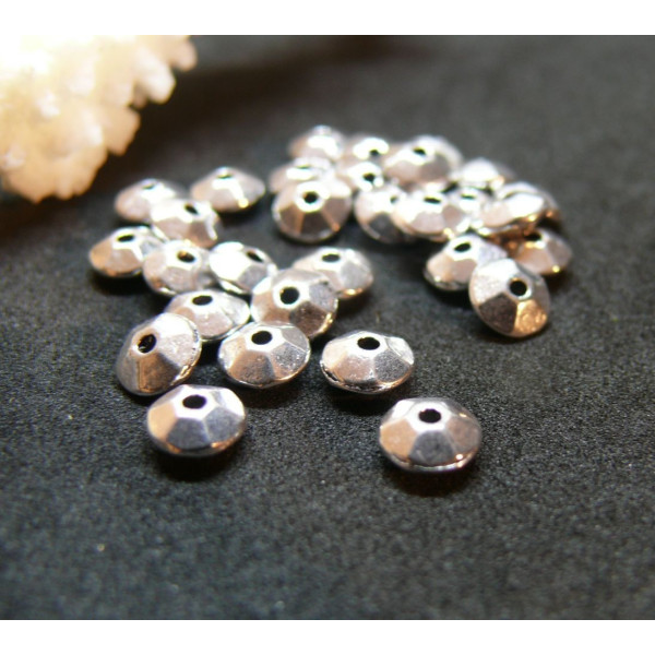 Perles intercalaires rondelles facettées 6 par 3mm, laiton finition Argent Antique