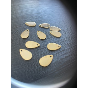 Pendentifs Médaillon forme Goutte 10 mm, Laiton finition Doré à l'or fin 24K