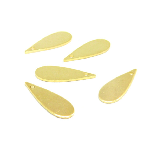Pendentifs Goutte 7 par 19 mm, Laiton doré à l'or fin 24K
