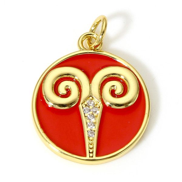 Pendentif avec anneau 22mm, signe Astrologique Bélier, Laiton avec résine émaillé, finition Doré à l'or fin 18K avec Zirconium