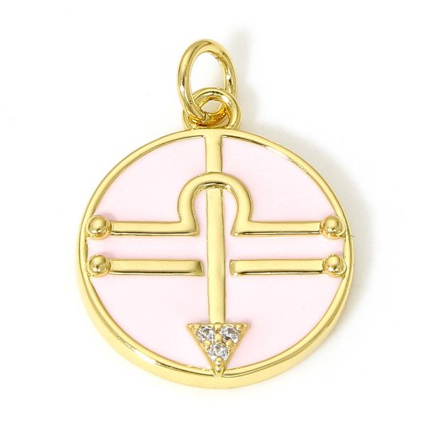 Pendentif avec anneau 22mm, signe Astrologique Balance, Laiton avec résine émaillé, finition Doré à l'or fin 18K avec Zirconium
