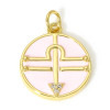 Pendentif avec anneau 22mm, signe Astrologique Balance, Laiton avec résine émaillé, finition Doré à l'or fin 18K avec Zirconium