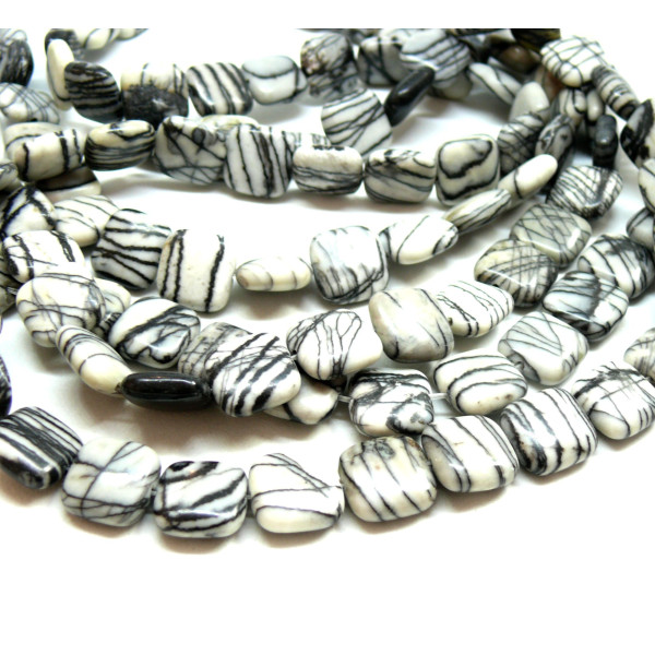 Perles plates Carré 16 mm, Jaspe Toile Araignée