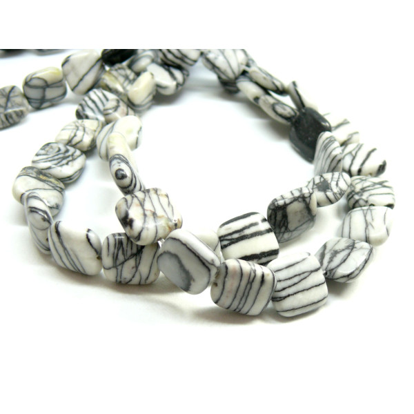 Perles plates Carré 16 mm, Jaspe Toile Araignée