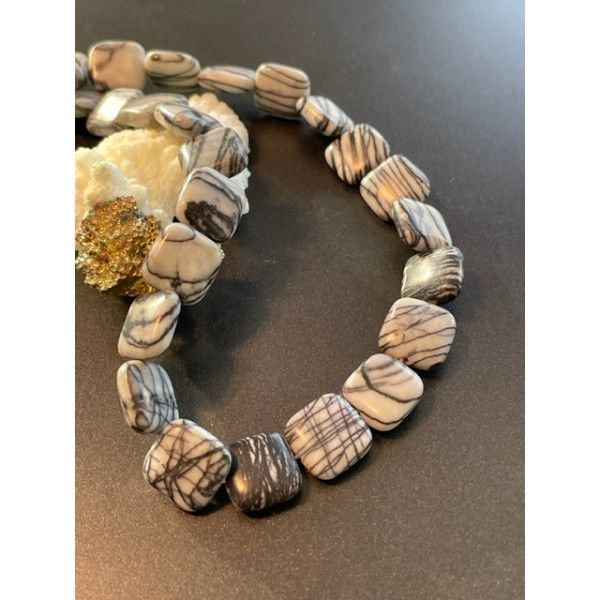 Perles plates Carré 16 mm, Jaspe Toile Araignée