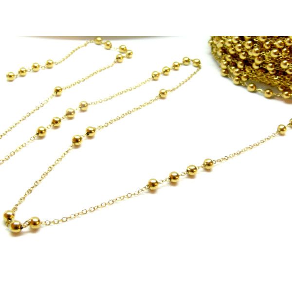 Chaine maille bille  3mm en Acier Inoxydable 304 Placage Ionique Doré