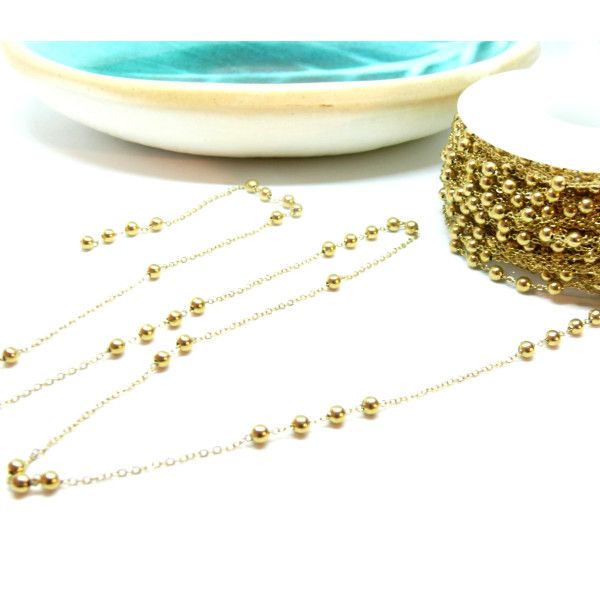 Chaine maille bille  3mm en Acier Inoxydable 304 Placage Ionique Doré