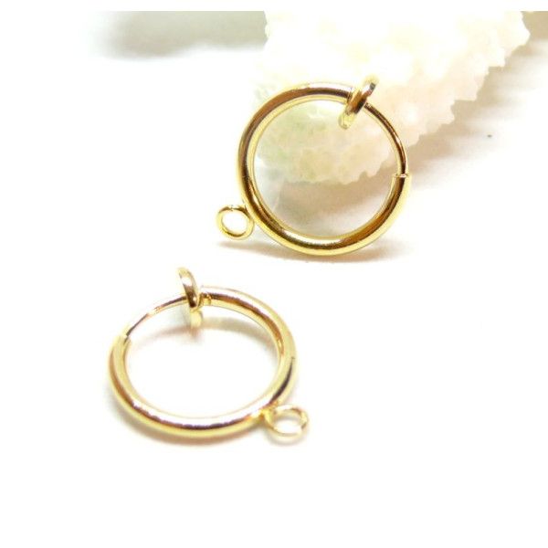 Boucles d'oreilles, Créoles avec anneau d'attache 13mm, Acier Inoxydable finition Doré