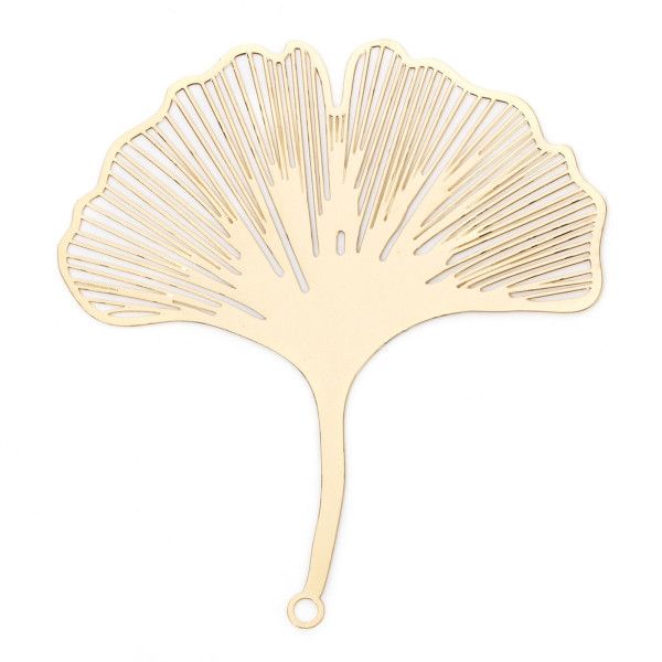 Estampe, pendentif filigrane Feuille de Ginkgo  74mm, métal finition Doré