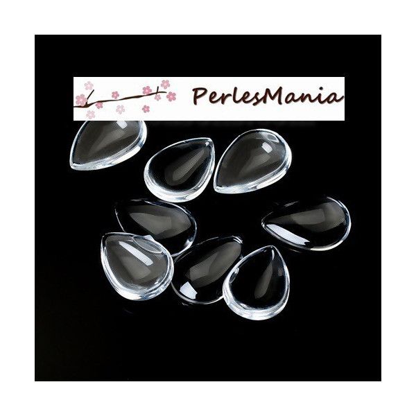 PS1154333 – Lot de 20 cabochons en verre transparents goutte 13x18mm