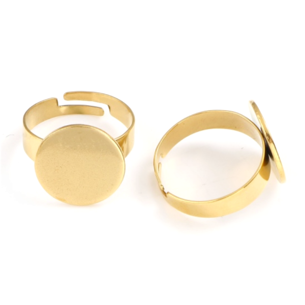 Supports de Bague plateau lisse 12 mm, Acier Inoxydable 304,  finition Doré à l'or fin 18K