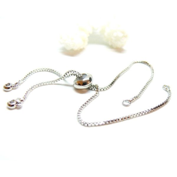 Bracelets Réglable, ajustable 26.6cm, Maille Paloma 1mm, Laiton finition Argent Platine