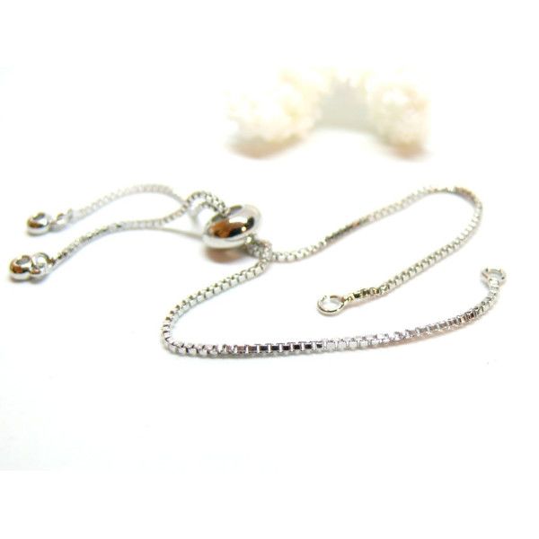 Bracelets Réglable, ajustable 26.6cm, Maille Paloma 1mm, Laiton finition Argent Platine