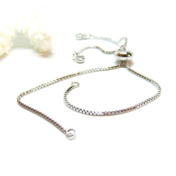 Bracelets Réglable, ajustable 26.6cm, Maille Paloma 1mm, Laiton finition Argent Platine
