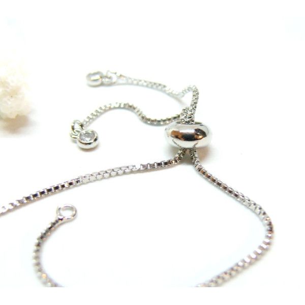 Bracelets Réglable, ajustable 26.6cm, Maille Paloma 1mm, Laiton finition Argent Platine