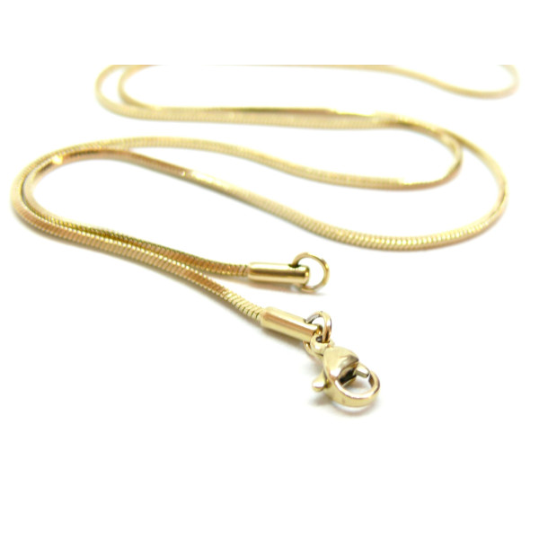 Collier 60cm, maille Serpent cube 1.5mm, Acier Inoxydable 304, Doré à l'or fin 18K, placage IONIQUE