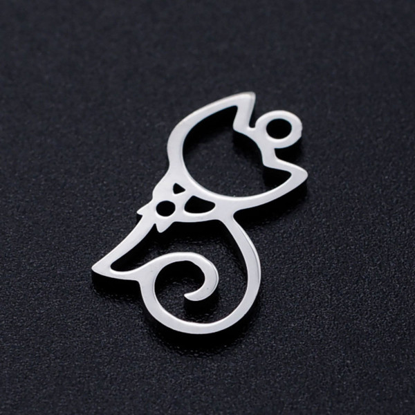 Pendentifs Chat 16mm, Acier Inoxydable finition Argent Platine