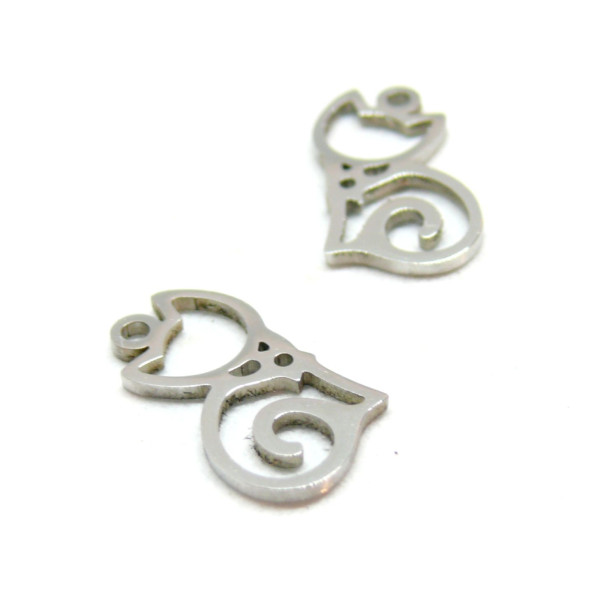 Pendentifs Chat 16mm, Acier Inoxydable finition Argent Platine