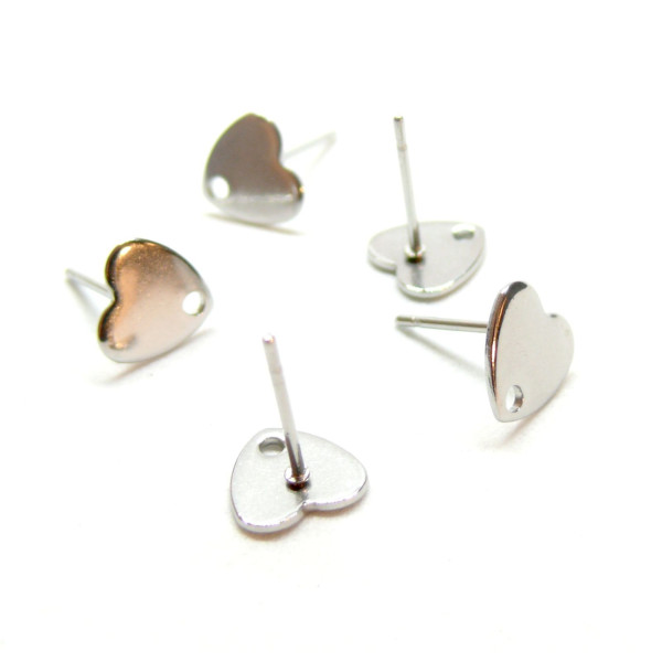 Boucles d’oreilles Puces Cœur 8mm avec Trou – Acier Inoxydable 304 Finition Argenté
