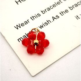 Pendentifs forme Fleur avec perles en verre Rouge,  Acier Inoxydable 304 finition Doré