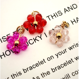 Pendentifs forme Fleur avec perles en verre Rose Pale,  Acier Inoxydable 304 finition Doré