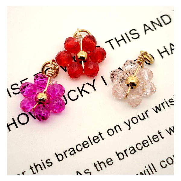 Pendentifs forme Fleur avec perles en verre Rose Pale,  Acier Inoxydable 304 finition Doré