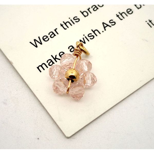 Pendentifs forme Fleur avec perles en verre Rose Pale,  Acier Inoxydable 304 finition Doré