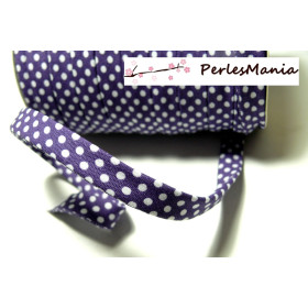 ruban biais spaghetti  à pois Violet et blanc