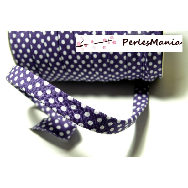 ruban biais spaghetti  à pois Violet et blanc