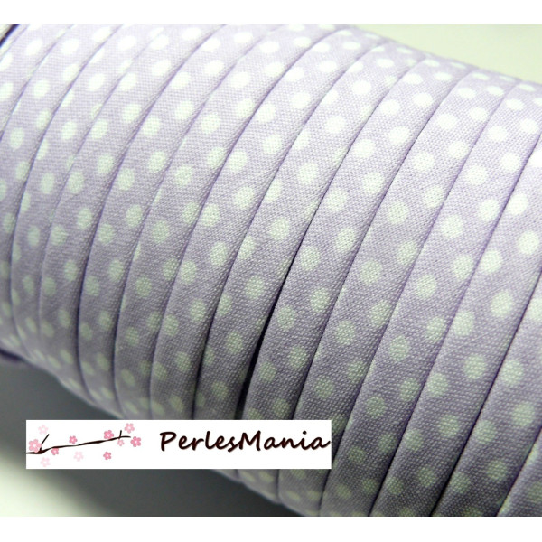 Ruban biais spaghetti  à pois lilas et blanc 7mm