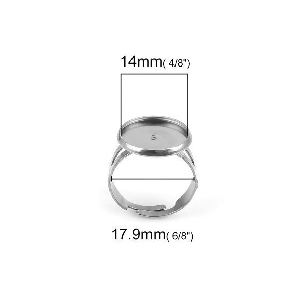 Supports de Bague Double 14 mm, ACIER INOXYDABLE 304,  coloris Argent Platine