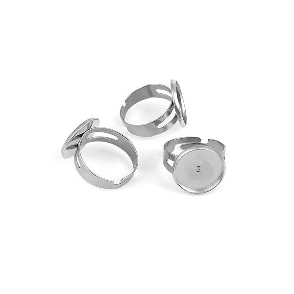 Supports de Bague Double 14 mm, ACIER INOXYDABLE 304,  coloris Argent Platine