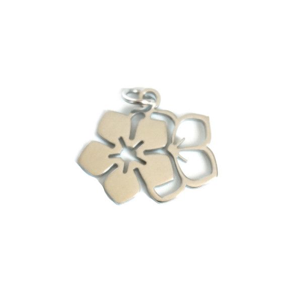 Pendentifs avec anneau , Double Fleur 19mm,  Acier Inoxydable 304 Argenté