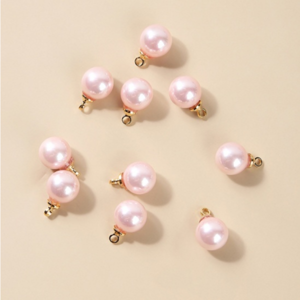 Pendentifs Rond 6 mm Nacre Rose métal finition Doré