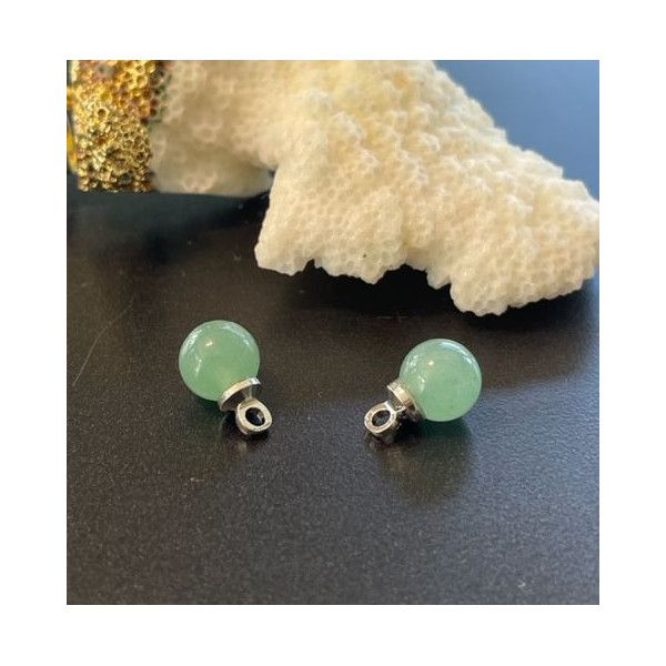 Pendentifs Rond 6 mm Aventurine,  métal finition Argenté