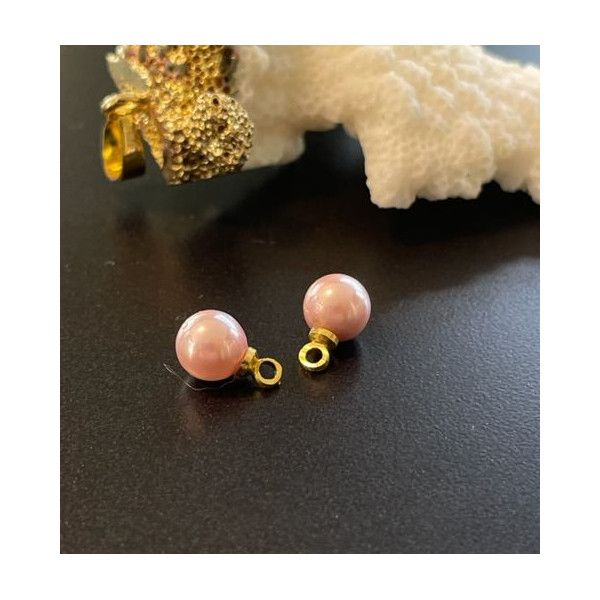 Pendentifs Rond 6 mm Nacre Rose métal finition Doré