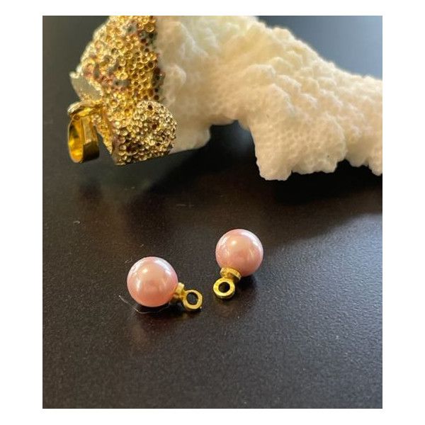 Pendentifs Rond 6 mm Nacre Rose métal finition Doré